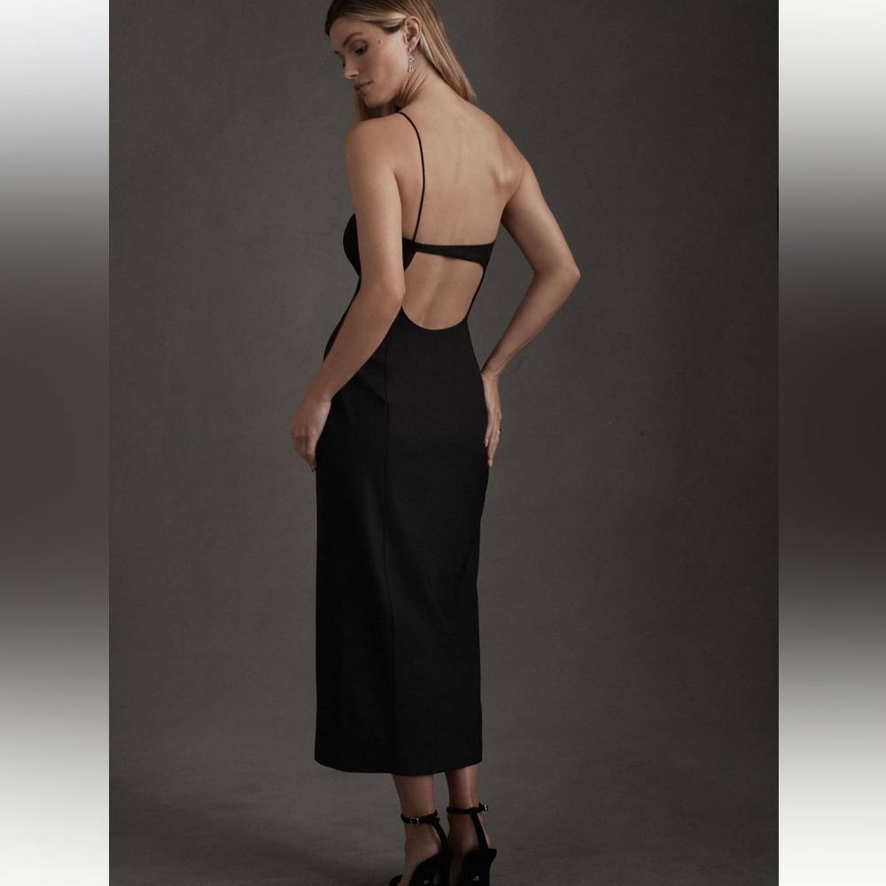 Anthropologie BHLDN Black Midi One Shoulder Cocktail Dress with Back Cutout